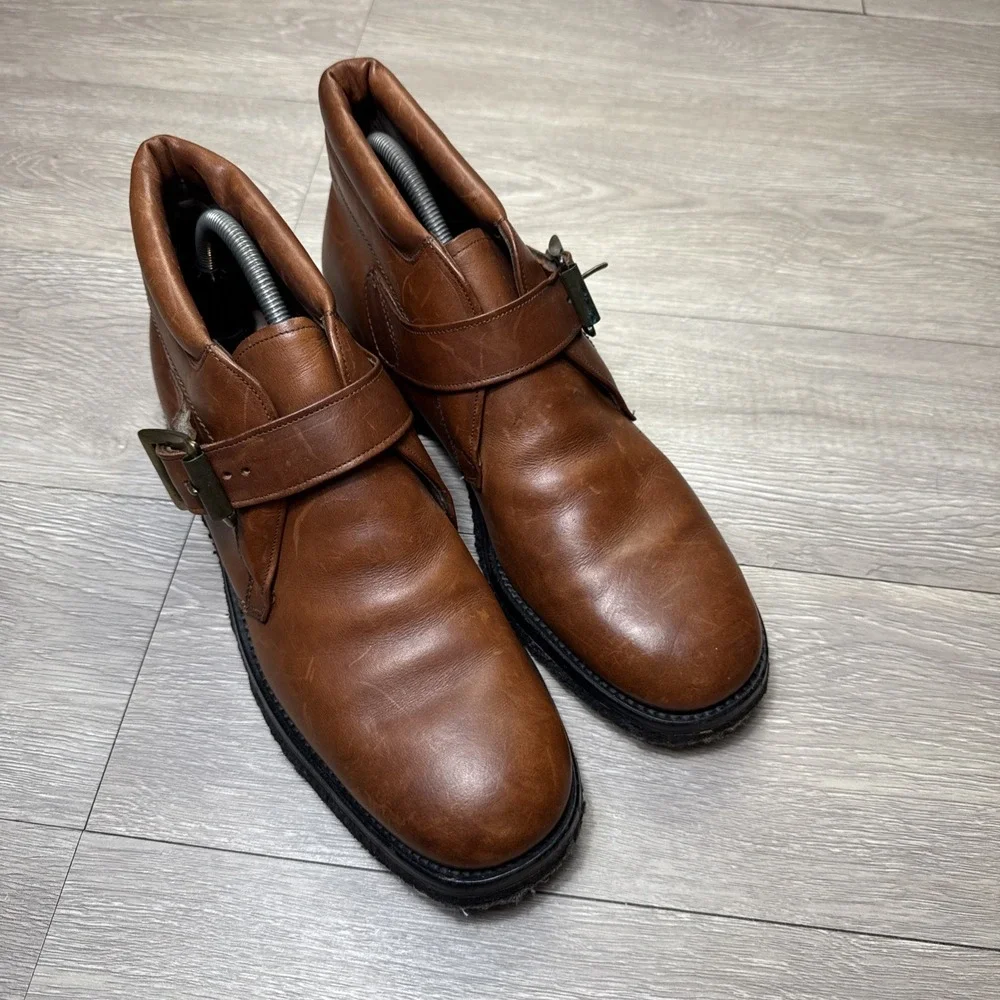 ALLEN EDMONDS RAINIER Boots Men 10 AA Monk Strap Leather Adjustable Mahogany
